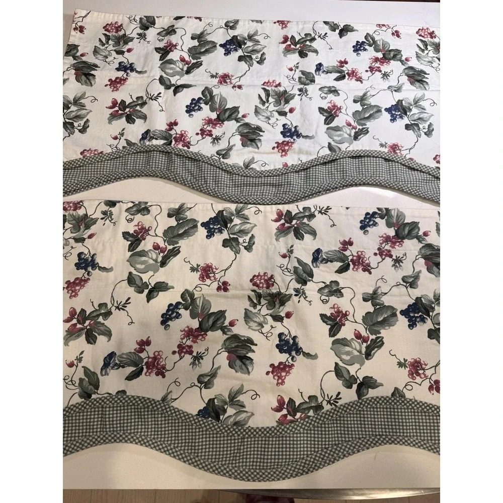 Waverly Orchard Trail 2 Scalloped Valances 74x15 Curtains Grapes‎ Green Gingham